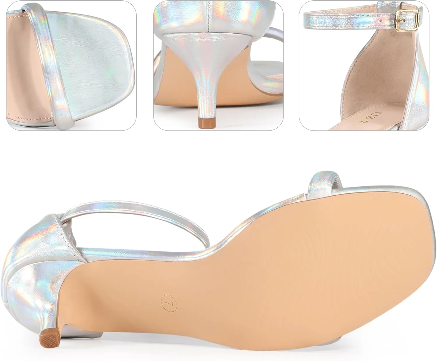 Perphy Square Toe Kitten Heel Ankle Strap Sandals for Women
