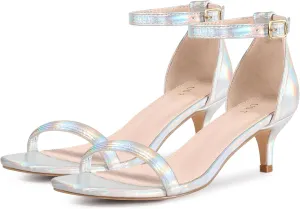 Perphy Square Toe Kitten Heel Ankle Strap Sandals for Women