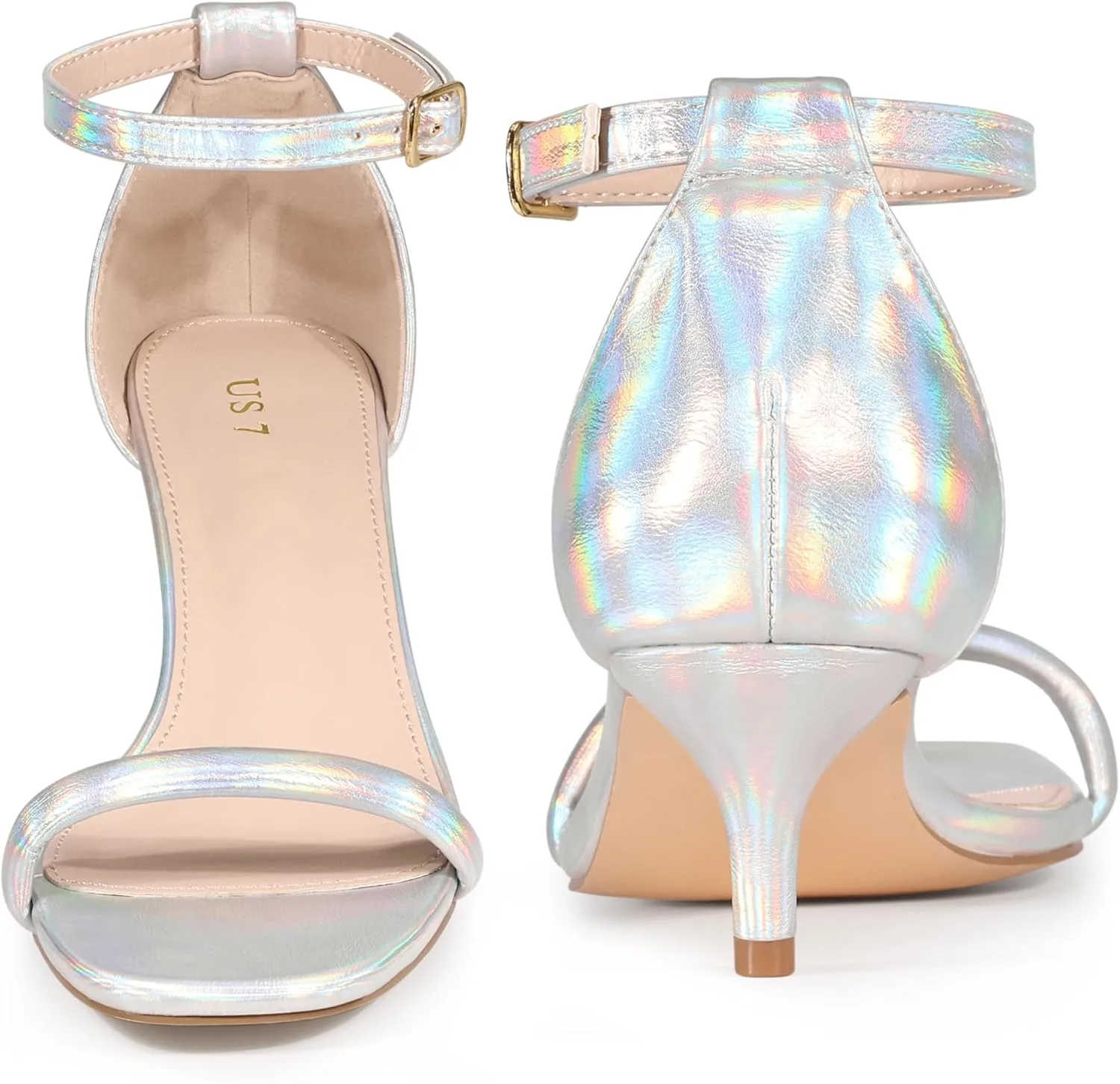 Perphy Square Toe Kitten Heel Ankle Strap Sandals for Women