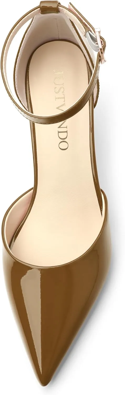 Pointed Closed Toe Heels for Women, Women's Ankle Strap Pumps, Wedding Party Office Business Dress Shoes