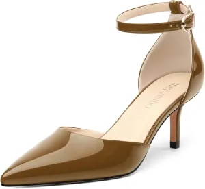 Pointed Closed Toe Heels for Women, Women's Ankle Strap Pumps, Wedding Party Office Business Dress Shoes