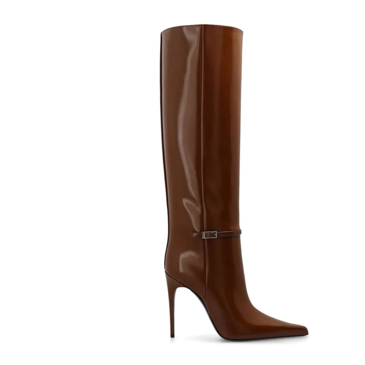 Pointed Toe 4'' Stiletto High Heel Knee High Bukle Boots
