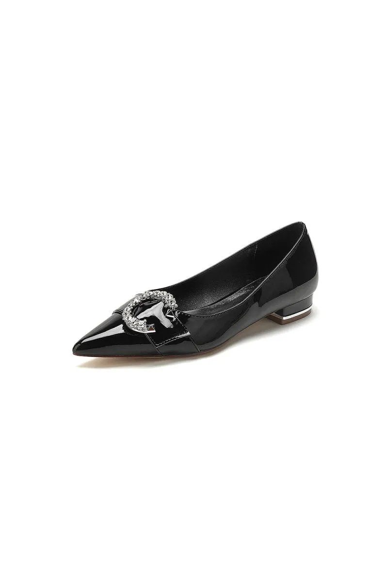 Pointed-Toe Flats with Diamond-Accented Metal Buckle U18447-2