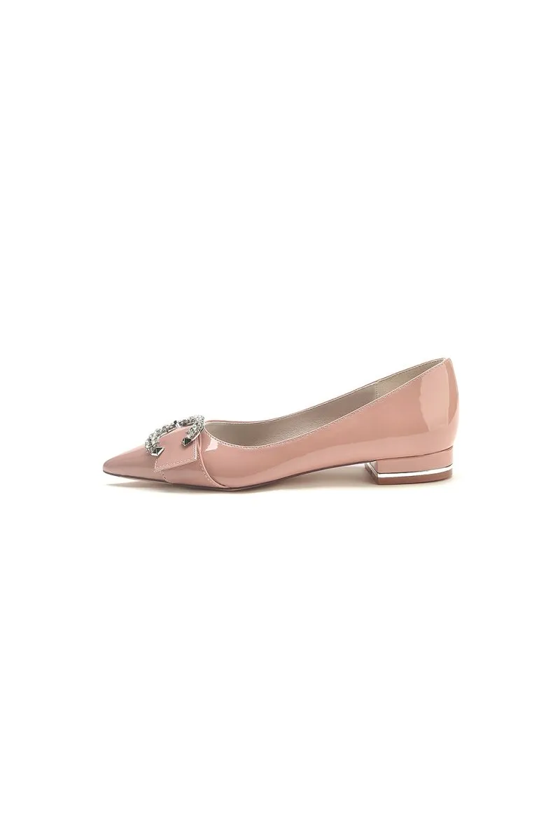 Pointed-Toe Flats with Diamond-Accented Metal Buckle U18447-2