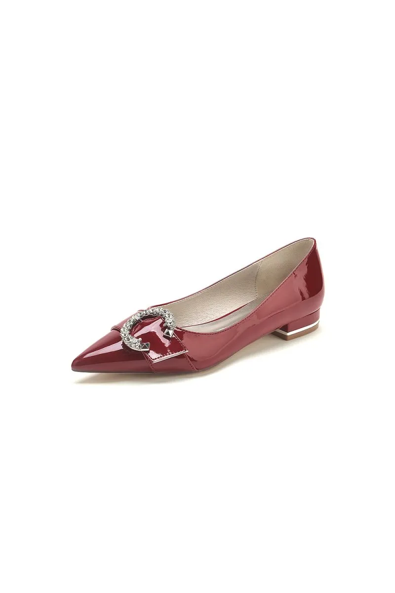 Pointed-Toe Flats with Diamond-Accented Metal Buckle U18447-2
