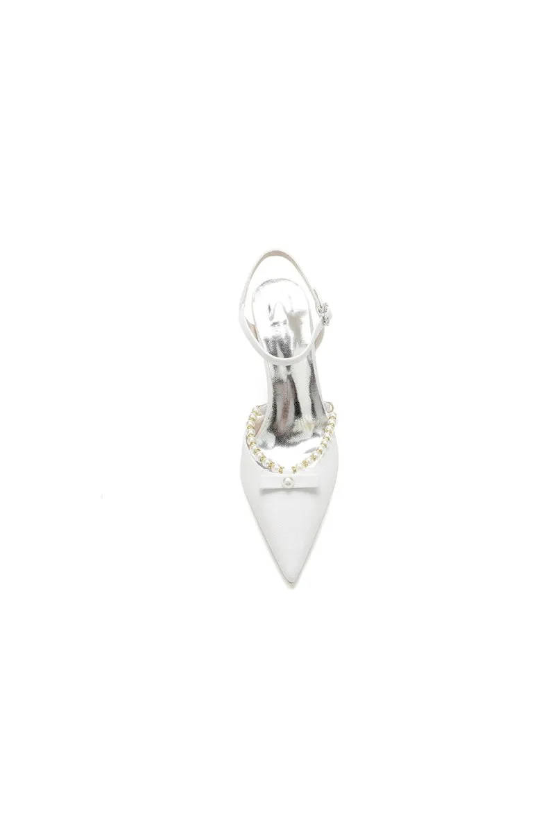 Pointed Toe Pearl Glitter Wedding Shoes With Bow