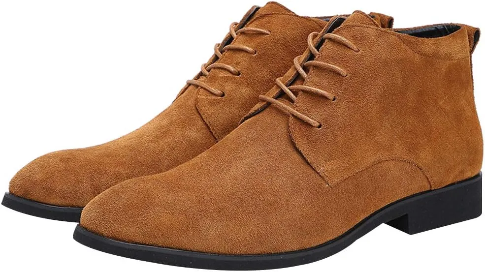 rismart Men's Suede Chukka Boots Plain Toe Lace Up Oxfords Business Casual Shoes