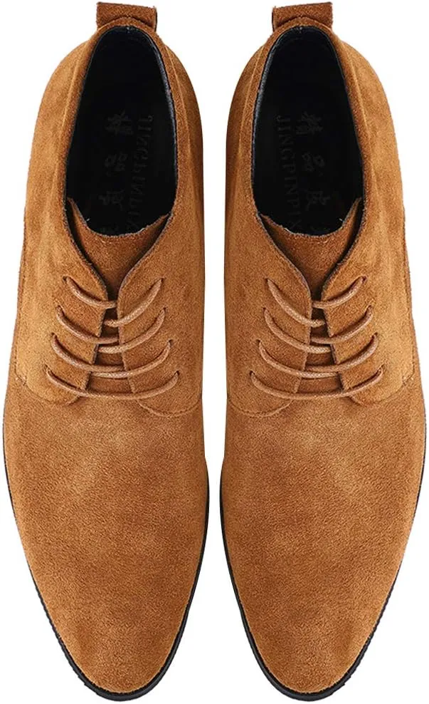 rismart Men's Suede Chukka Boots Plain Toe Lace Up Oxfords Business Casual Shoes