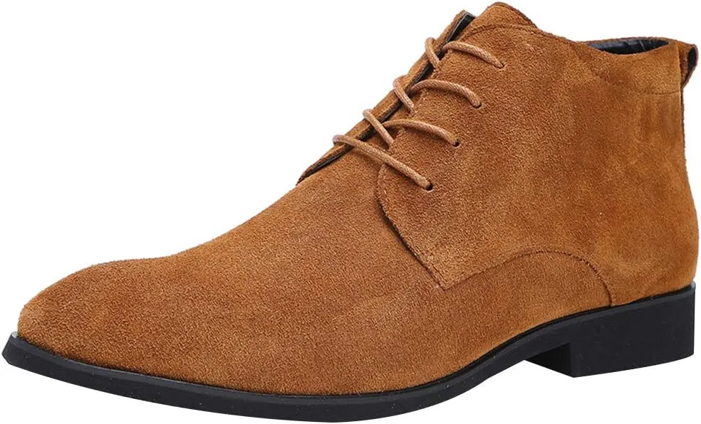 rismart Men's Suede Chukka Boots Plain Toe Lace Up Oxfords Business Casual Shoes