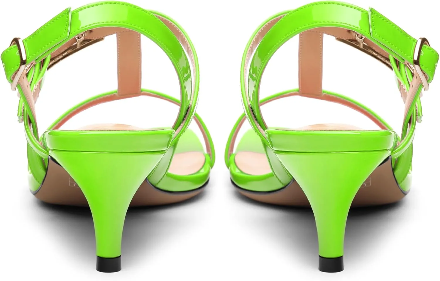 ROSERWISH Women's Low kitten heel Strappy Sandals Open Square Toe Slingback Patent Heels 2 Inch Fashion Comfort Dress Shoes