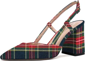 ROSERWISH Womens Slingback Fashion Party Patent Pointed Toe Comfortable Buckle Block High Heel Pumps Shoes 3.3 Inch