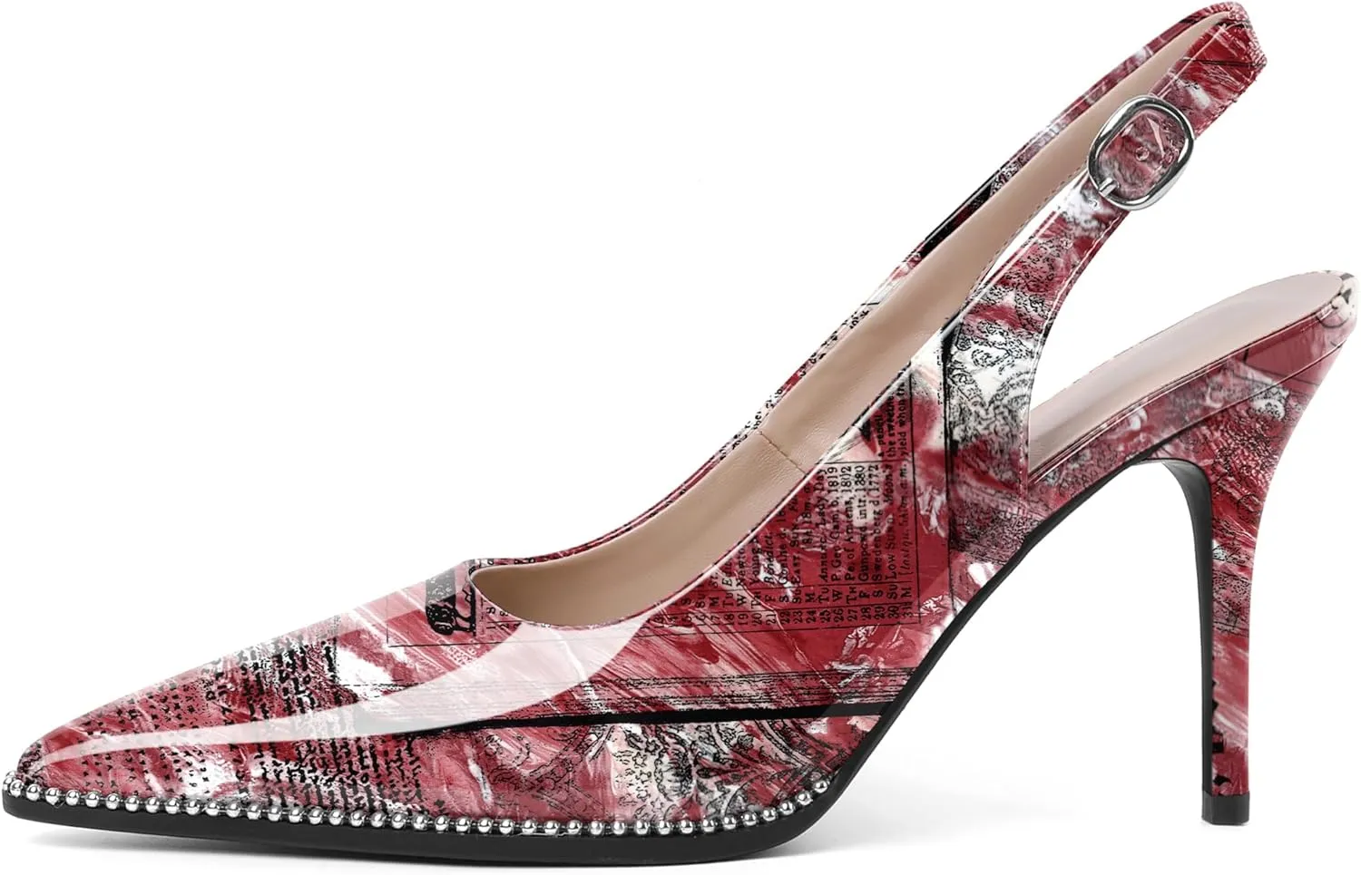 SAMMITOP Women Slingback Heels Stilettos Closed Pointed Toe High Heel Silver Beaded Pumps Comfortable 3.5 Inch High Heels for Women Dressy Shoes