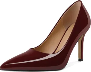 SAMMITOP Womens Closed Pointed Toe Pumps High Heels Stiletto Classic Slip On Dress Wedding Work Shoes Patent Leather 3.5 Inch