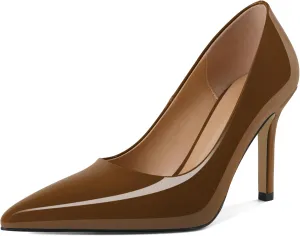 SAMMITOP Womens Closed Pointed Toe Pumps High Heels Stiletto Classic Slip On Dress Wedding Work Shoes Patent Leather 3.5 Inch