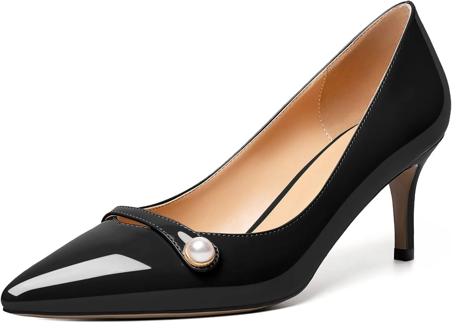SAMMITOP Women's Pointed Toe Mid Heels for Women Sexy Slip on Pumps Strap Closed Toe Heel with Pearl Wedding Party Dress Shoes