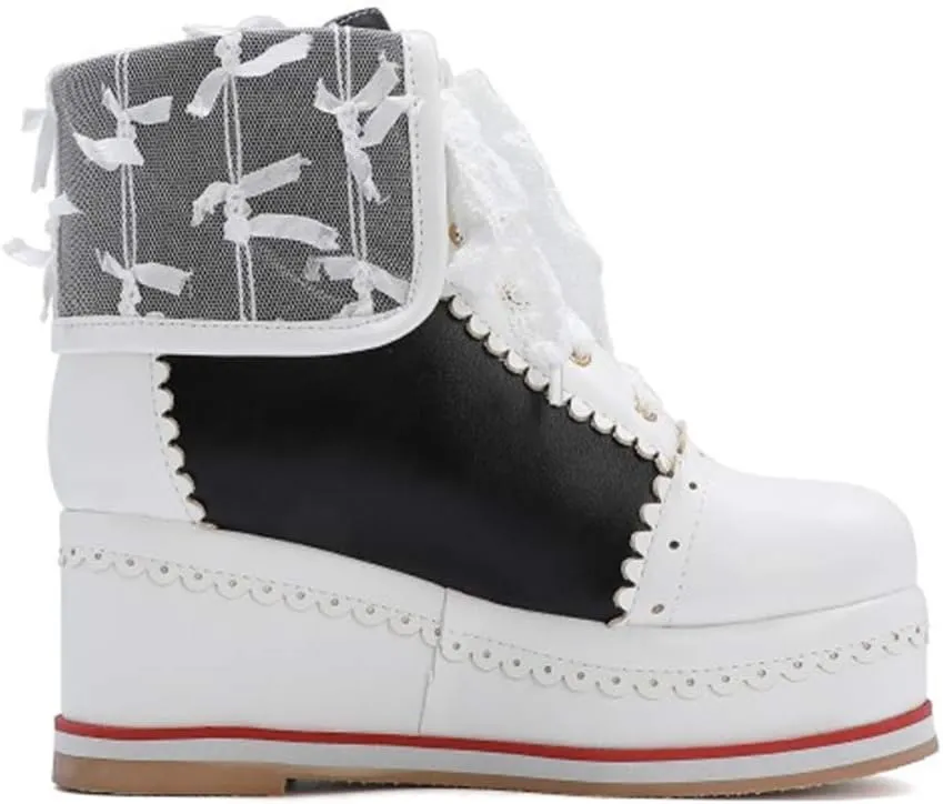 SaraIris Women's Cute Platform Boots, Lace-up Cosplay Brogue Sneakers Wedges Ankle Boots