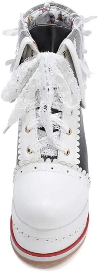 SaraIris Women's Cute Platform Boots, Lace-up Cosplay Brogue Sneakers Wedges Ankle Boots
