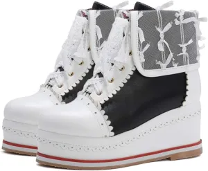 SaraIris Women's Cute Platform Boots, Lace-up Cosplay Brogue Sneakers Wedges Ankle Boots