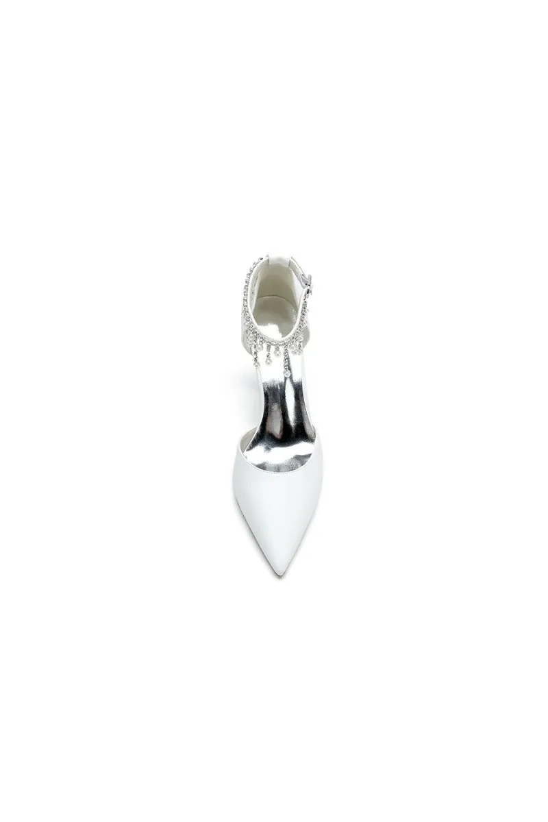 Satin Ankle Strap Pearl Beaded Satin Wedding Shoes