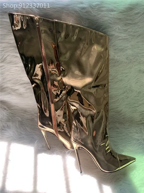 Shiny Metallic Mirror Stiletto Boots
