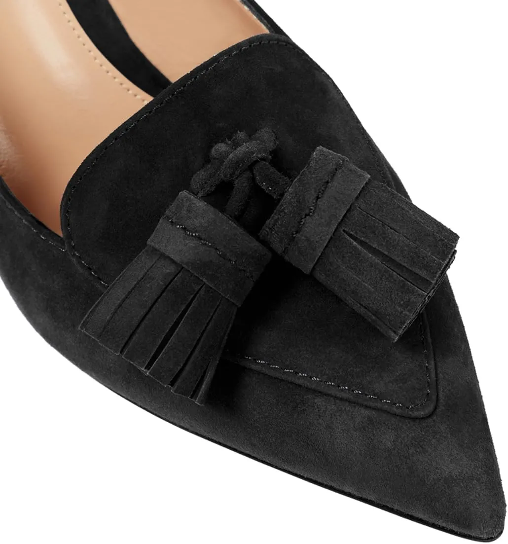 SHODENSE Women Kitten Heel Slingback Pumps Pointed Toe Suede Elastic Ankle Strap Sandals Fringe Closed Pointy Toe High Heels Stiletto Pumps Tassel Backless Dress Shoes Office Ladies Elegant 4-11 M US