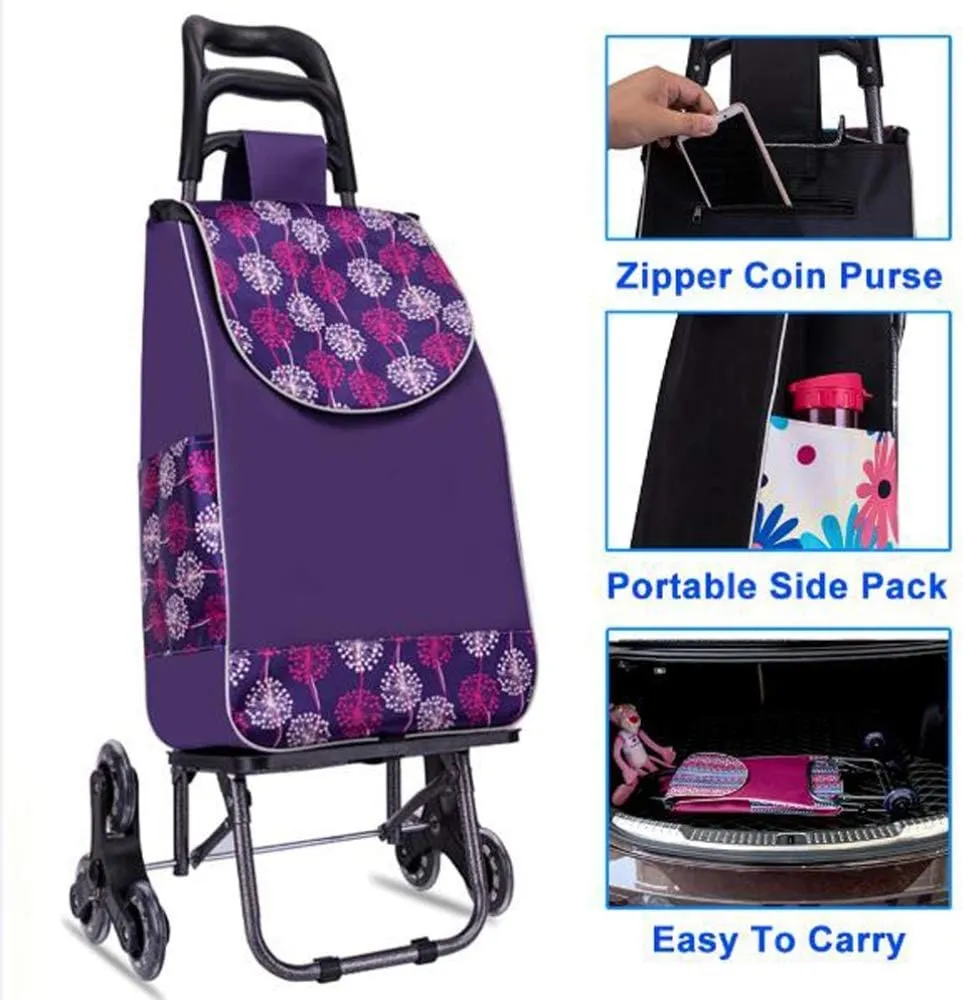 Shopping Cart Portable Utility Carts Folding Trolley Light Weight Stair Climbing Cart with Triangle Crystal Wheel