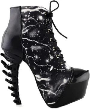 SHOW STORY Thunder Lightning Print Lace-Up High-top Bone Heel Ankle Boot,LF80621