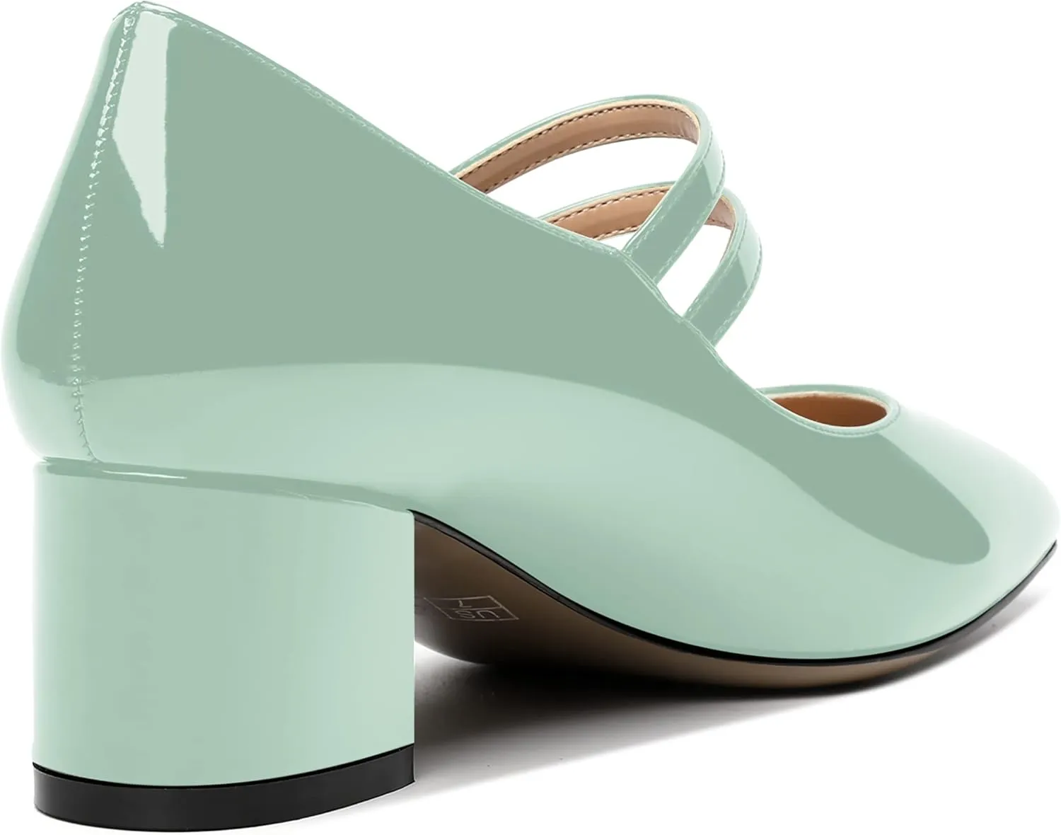 SHOWFOREST Women's Dating Buckle Cute Square Toe Solid Patent Block Low Heel Pumps Shoes 2 Inch
