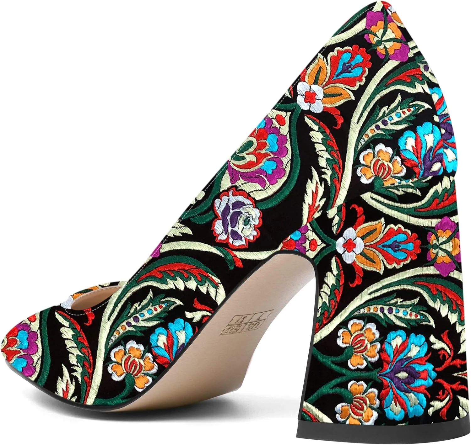 SHOWFOREST Womens Dating Pointed Toe Patent Dress Slip On Chunky High Heel Pumps Shoes 3.3 Inch