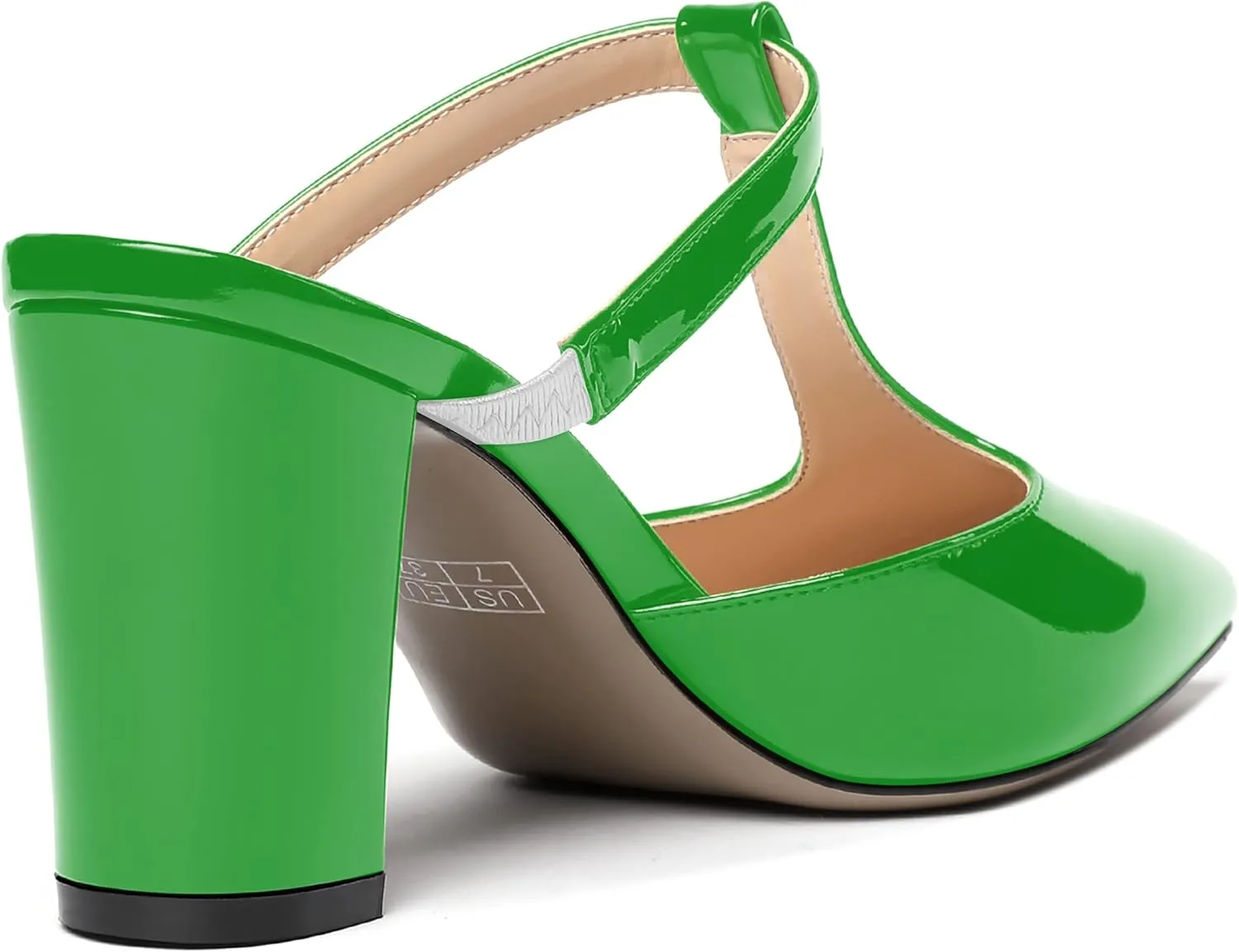 SHOWFOREST Women's Pointed Toe Slip On T Strap Wedding Patent Dress Block High Heel Pumps Sandals Shoes 3.3 Inch