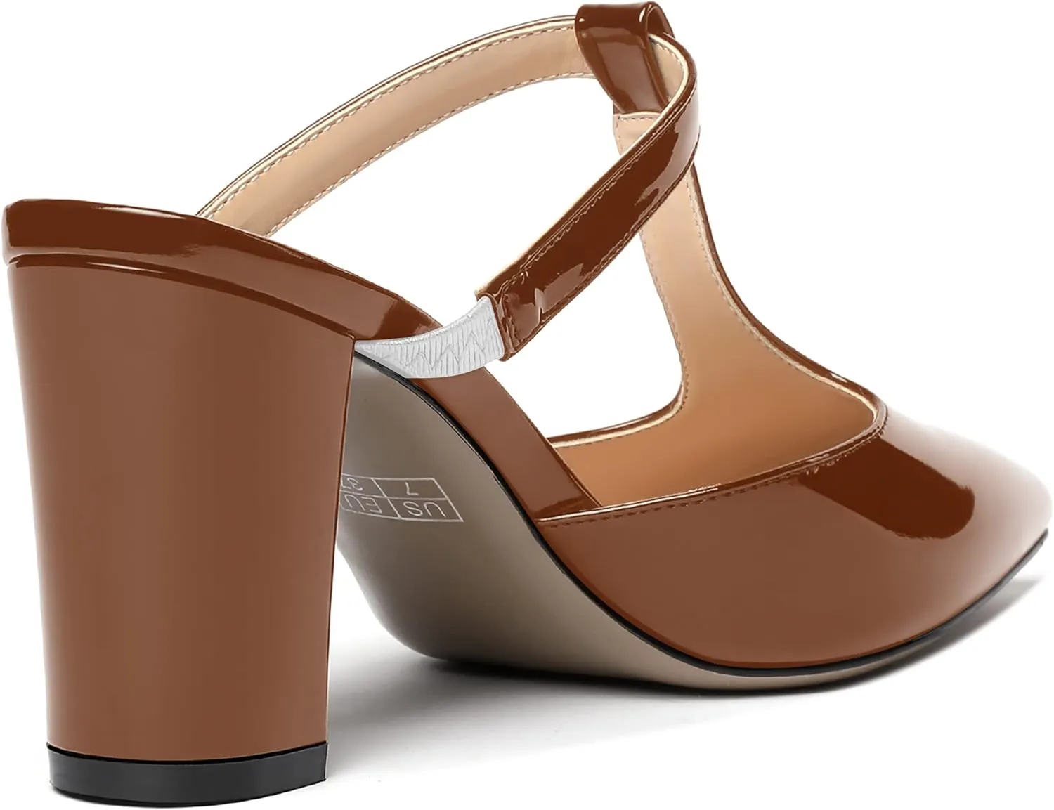 SHOWFOREST Women's Pointed Toe Slip On T Strap Wedding Patent Dress Block High Heel Pumps Sandals Shoes 3.3 Inch