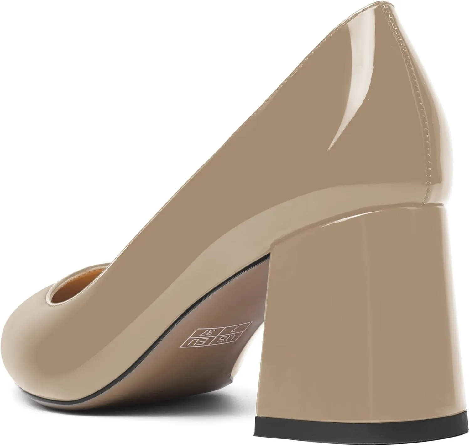 SHOWFOREST Womens Slip On Dress Pointed Toe Patent Evening Chunky Mid Heel Pumps Shoes 2.5 Inch