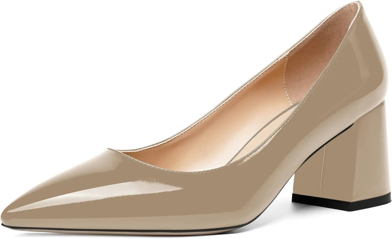 SHOWFOREST Womens Slip On Dress Pointed Toe Patent Evening Chunky Mid Heel Pumps Shoes 2.5 Inch