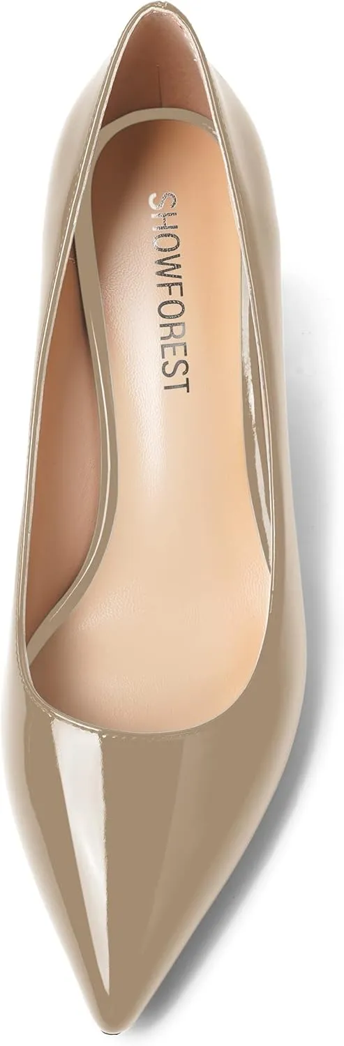 SHOWFOREST Womens Slip On Dress Pointed Toe Patent Evening Chunky Mid Heel Pumps Shoes 2.5 Inch