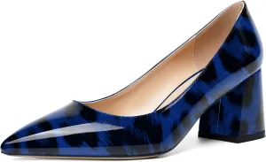 SHOWFOREST Womens Slip On Dress Pointed Toe Patent Evening Chunky Mid Heel Pumps Shoes 2.5 Inch