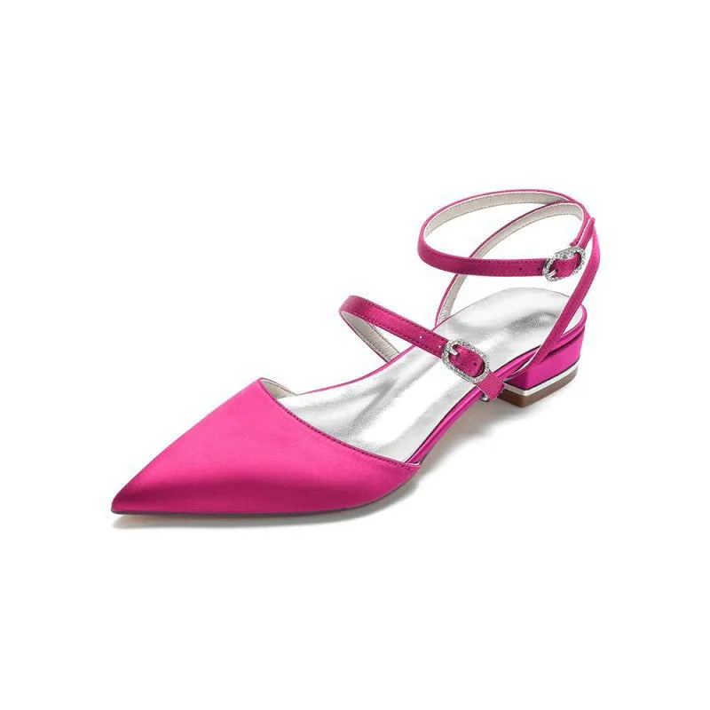 Simple Satin Pointed Toe Buckle Kitten Heels