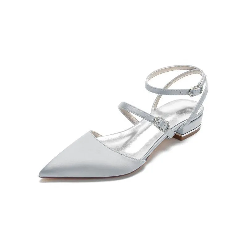 Simple Satin Pointed Toe Buckle Kitten Heels