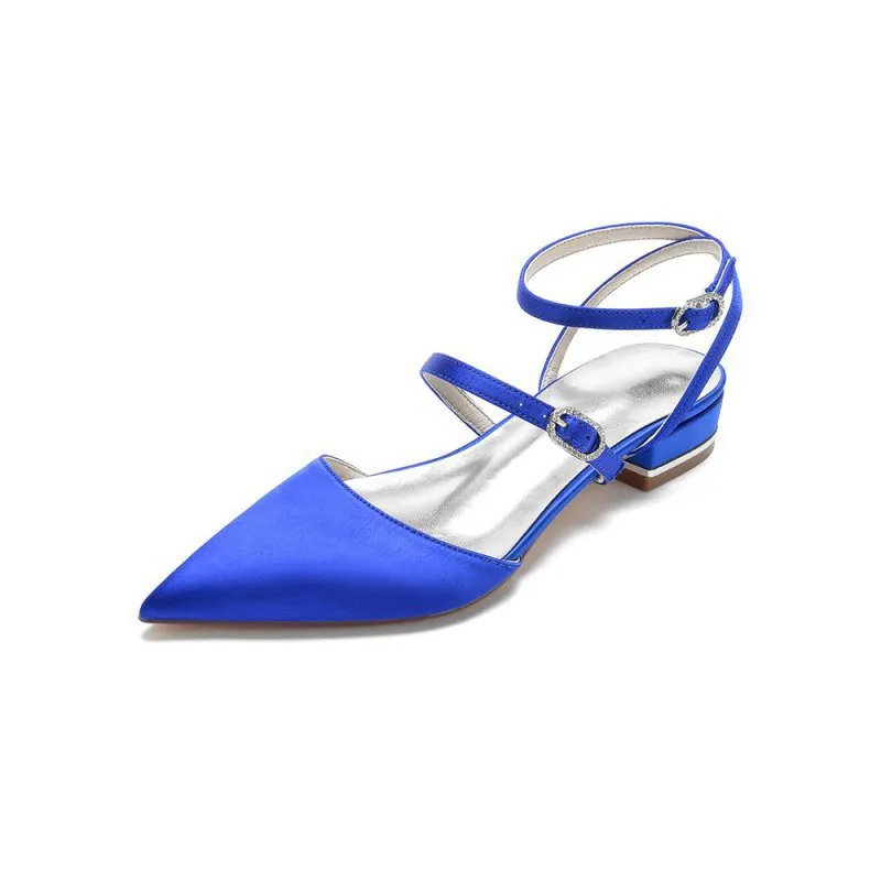 Simple Satin Pointed Toe Buckle Kitten Heels