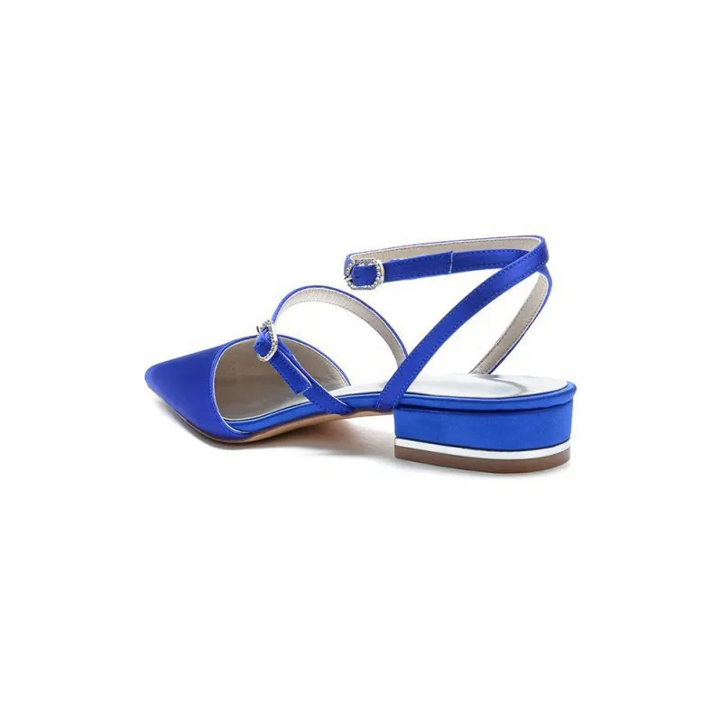 Simple Satin Pointed Toe Buckle Kitten Heels
