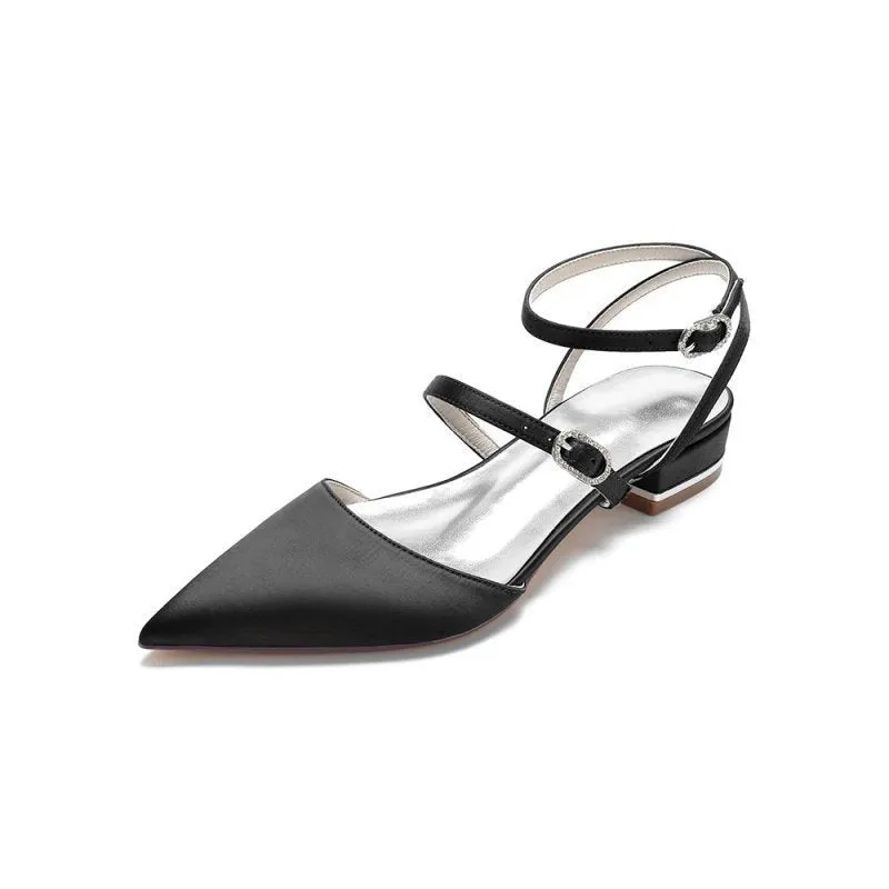 Simple Satin Pointed Toe Buckle Kitten Heels
