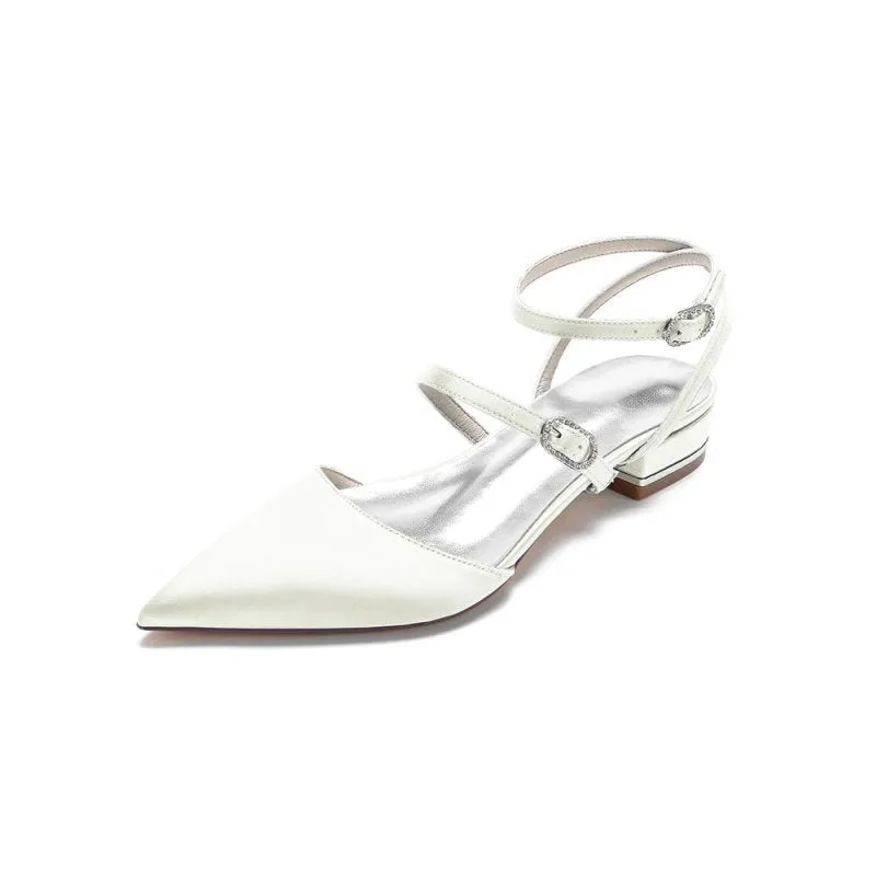 Simple Satin Pointed Toe Buckle Kitten Heels