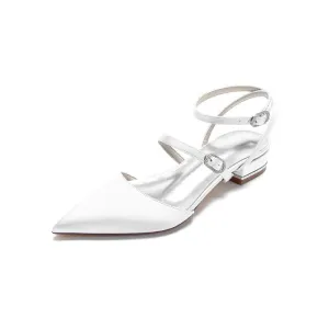 Simple Satin Pointed Toe Buckle Kitten Heels