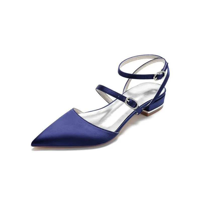 Simple Satin Pointed Toe Buckle Kitten Heels