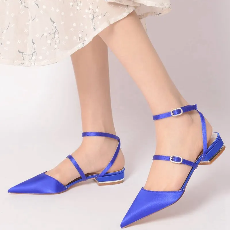 Simple Satin Pointed Toe Buckle Kitten Heels