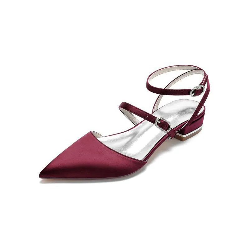 Simple Satin Pointed Toe Buckle Kitten Heels