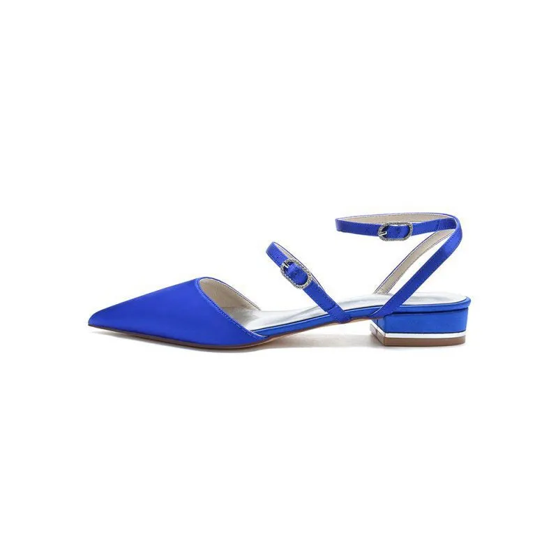 Simple Satin Pointed Toe Buckle Kitten Heels