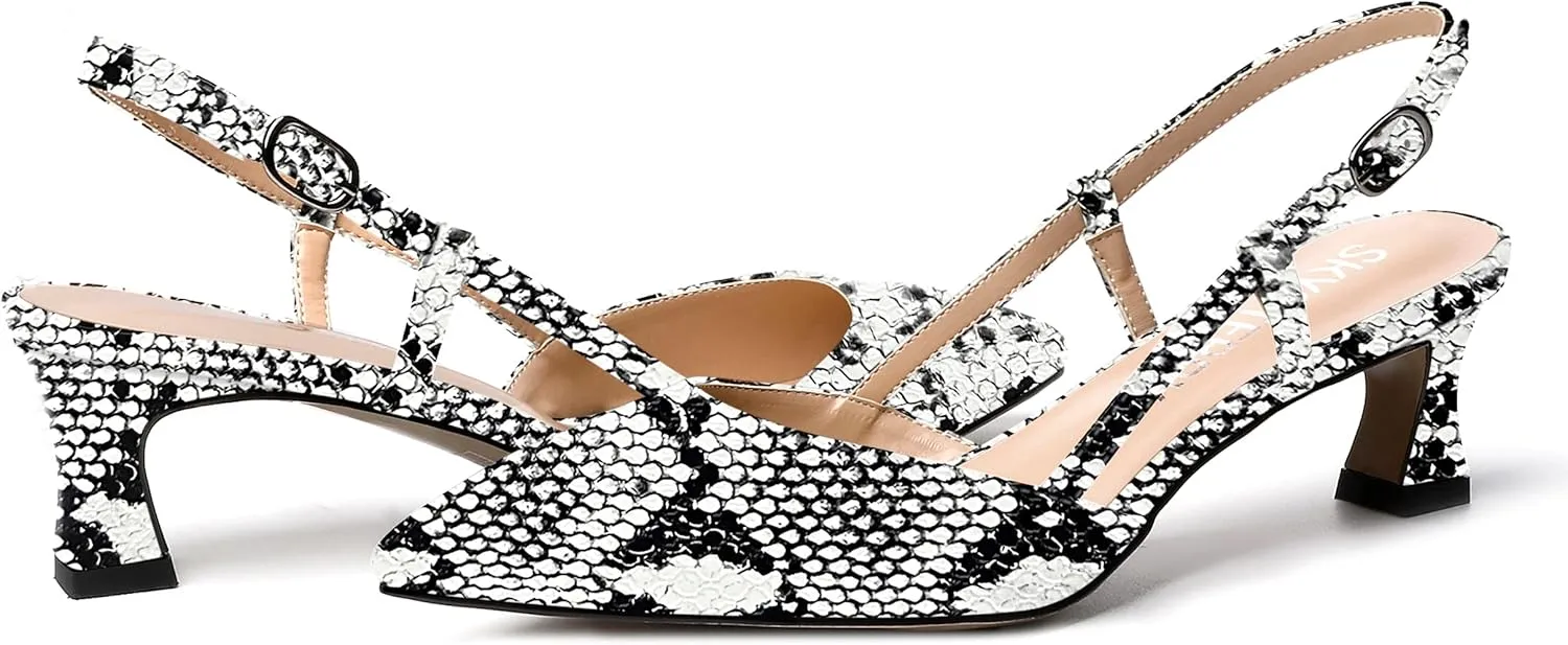 SKYSTERRY Women's Patent Pointed Toe Cutout Slingback Spool Low Heel Pumps Wedding Evening Dress Shoes 2 Inch