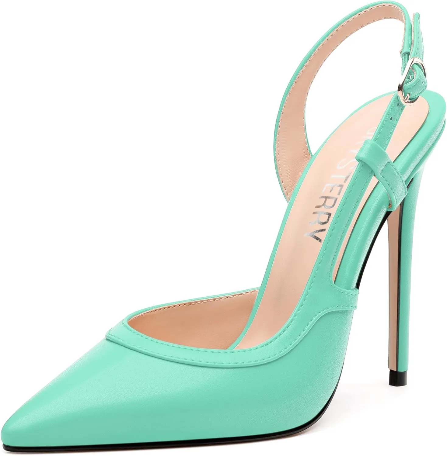 SKYSTERRY Women's Slingback Heels Closed Pointed Toe 4.7-Inch Stiletto High Heeled Pumps Sexy Wedding Party Office Work Dress Shoes