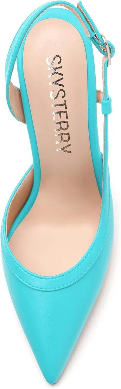 SKYSTERRY Women's Slingback Heels Closed Pointed Toe 4.7-Inch Stiletto High Heeled Pumps Sexy Wedding Party Office Work Dress Shoes