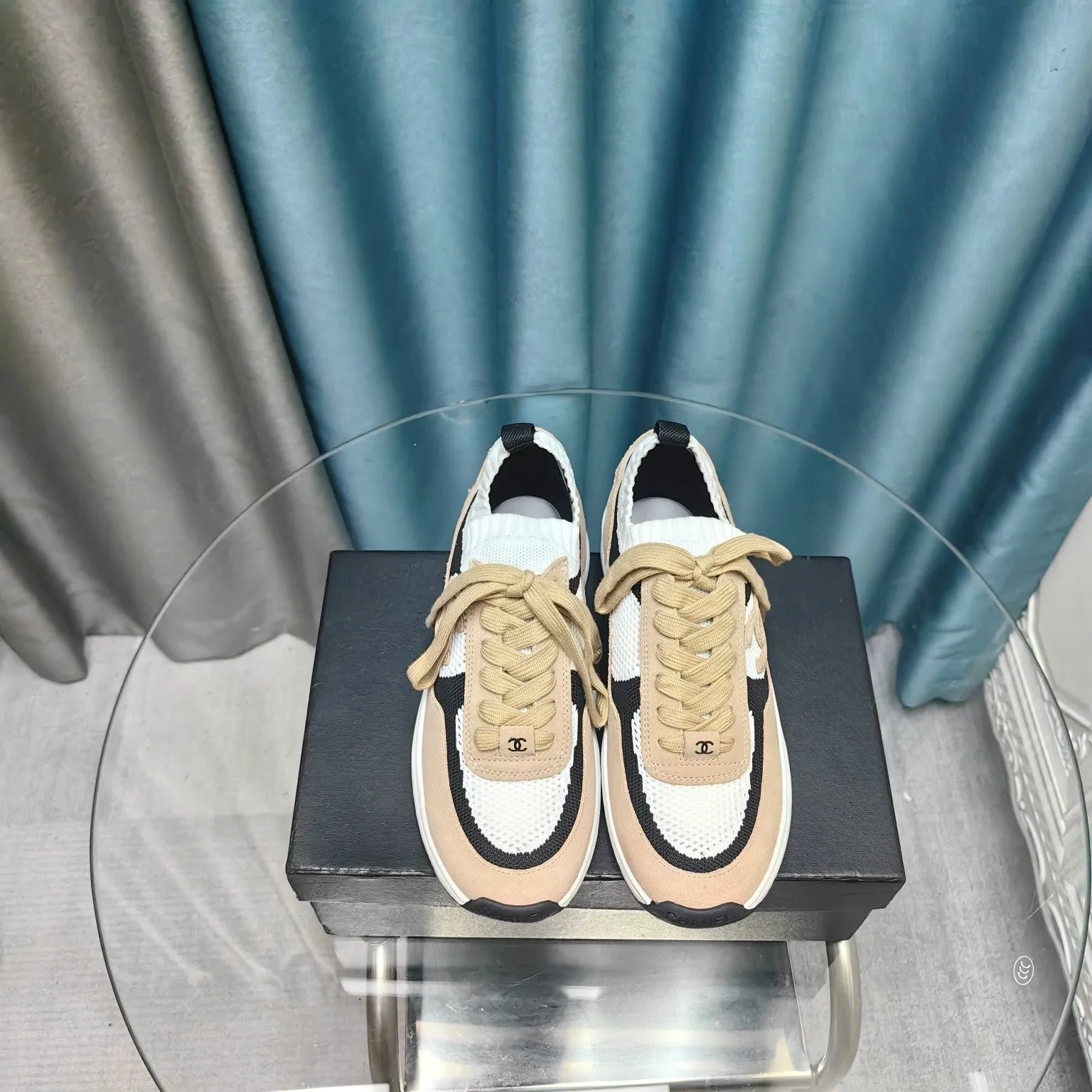 Sneaker Beige Polyester Mesh Fabric Discounted rates Suede White And CHANEL Helpful